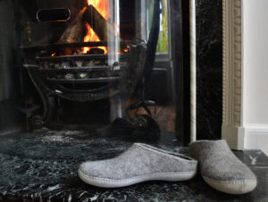 glerups felt open heel slippers in pale grey