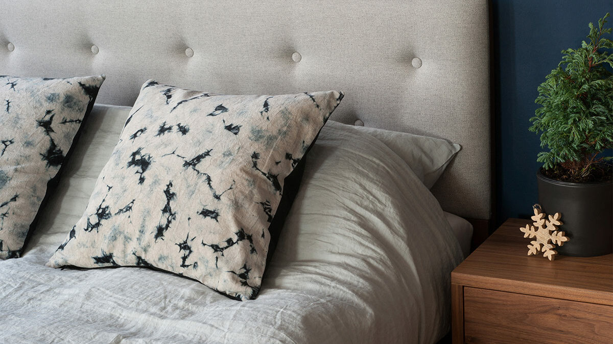 Arran bed with a padded headboard, Nordic xmas bedroom style