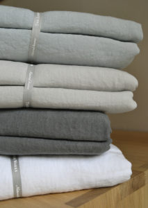 Linen Bedding Stack - Top to Bottom: Duck Egg, Dove Grey, Charcoal, White