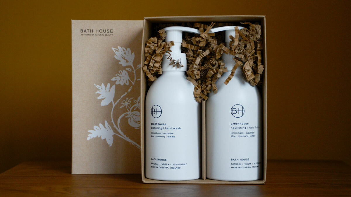 Greenhouse cleansing hand wash and nourishing hand lotion set shown with gift box packaging