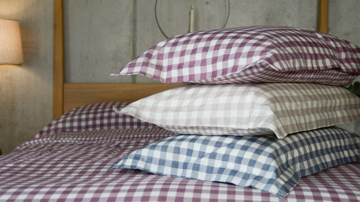 Gingham Cotton Bedding - Berry, Beige or Blue