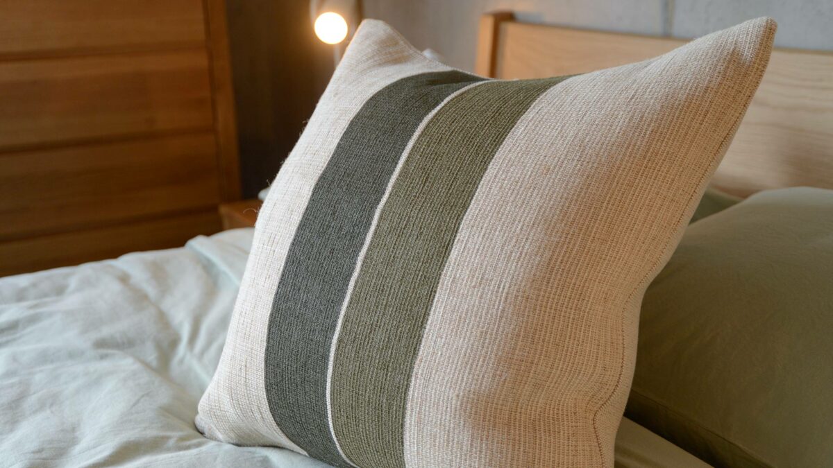 Cotton & Jute Green Stripe Cushion Cover - Image 2
