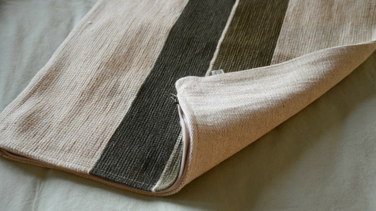 Cotton & Jute Green Stripe Cushion Cover - Image 7