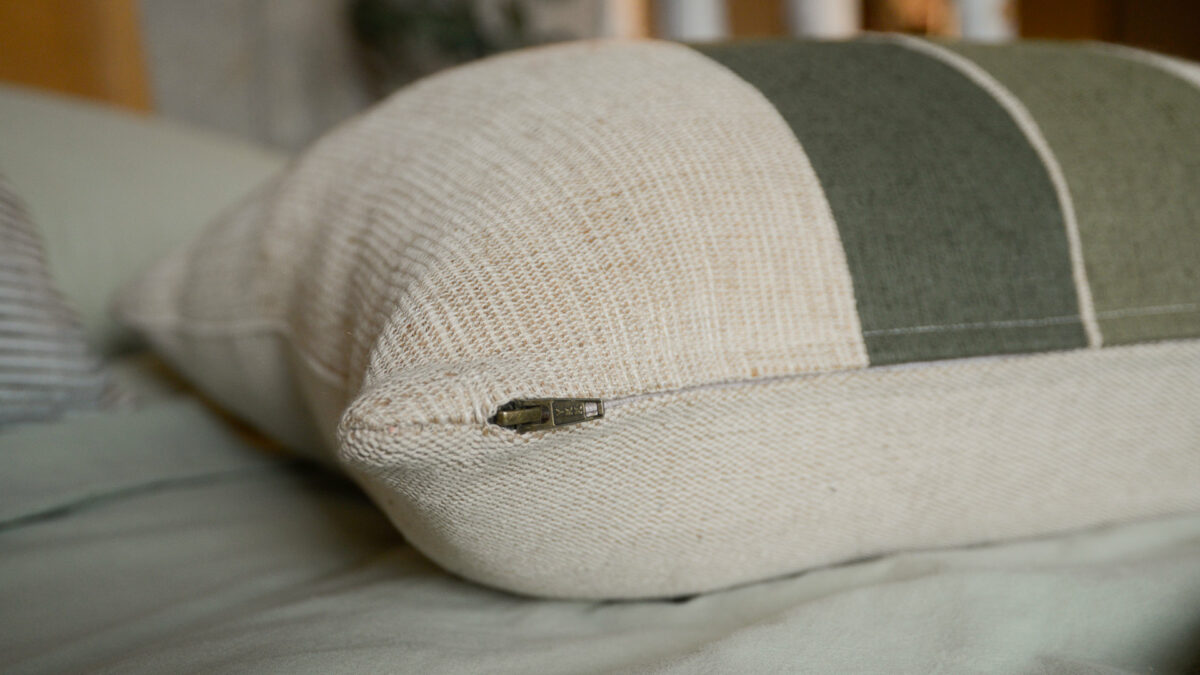 Cotton & Jute Green Stripe Cushion Cover - Image 3
