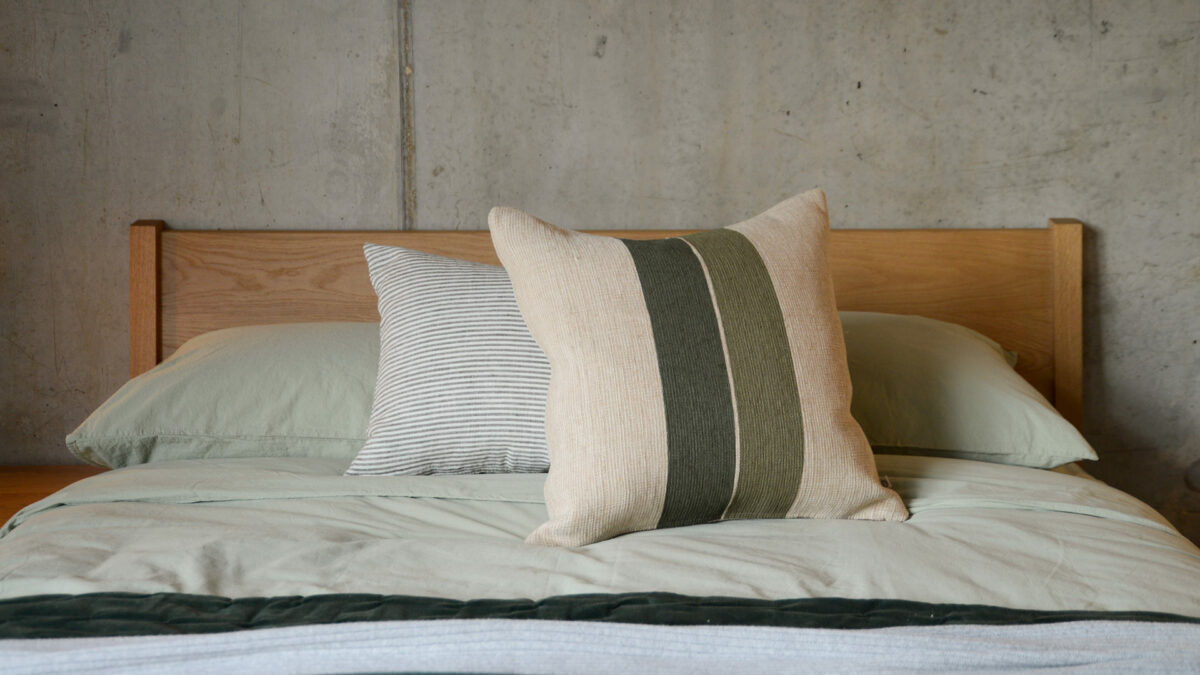Cotton & Jute Green Stripe Cushion Cover