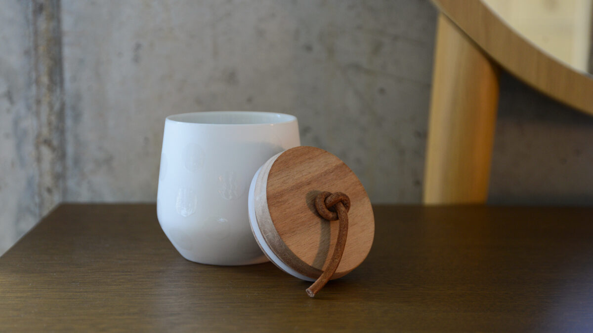 Spotted Ceramic Jar with Wooden Lid