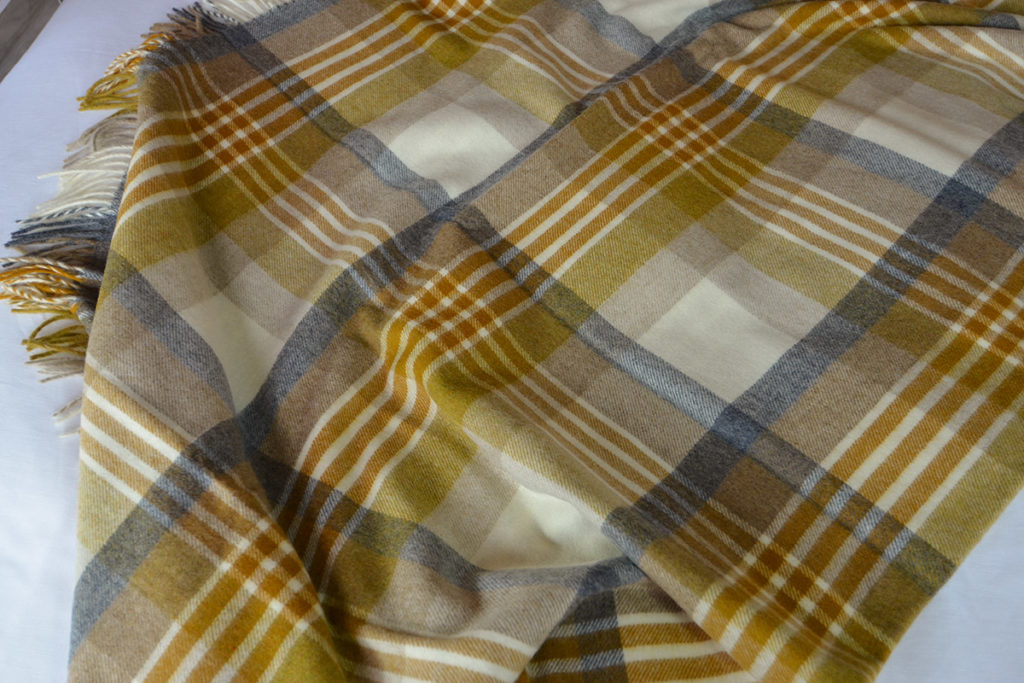 Wool Throw in Gold & Grey - Melbourne Check Design