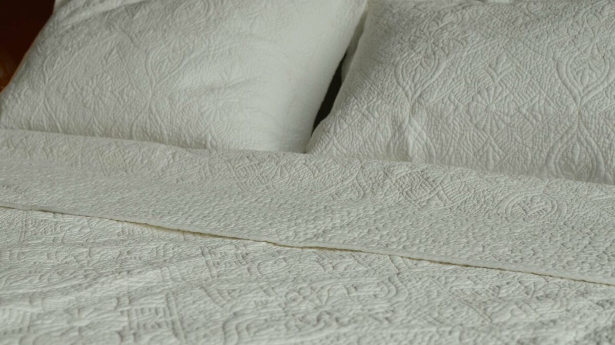 Cream Embroidered Bedspread with Pillowcases - Image 2