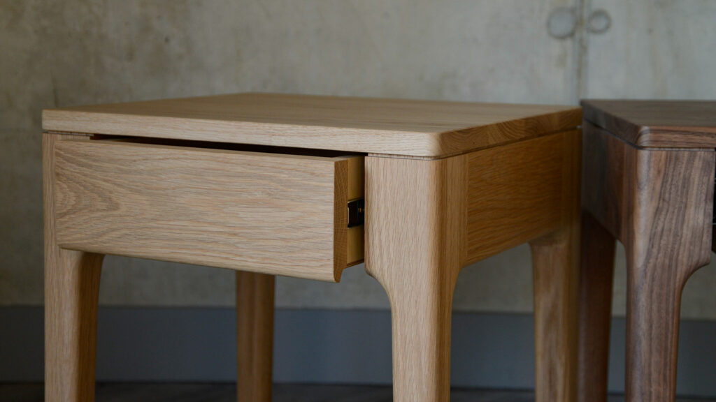 a closer view of the Camden solid wood bedside tables with storage drawer