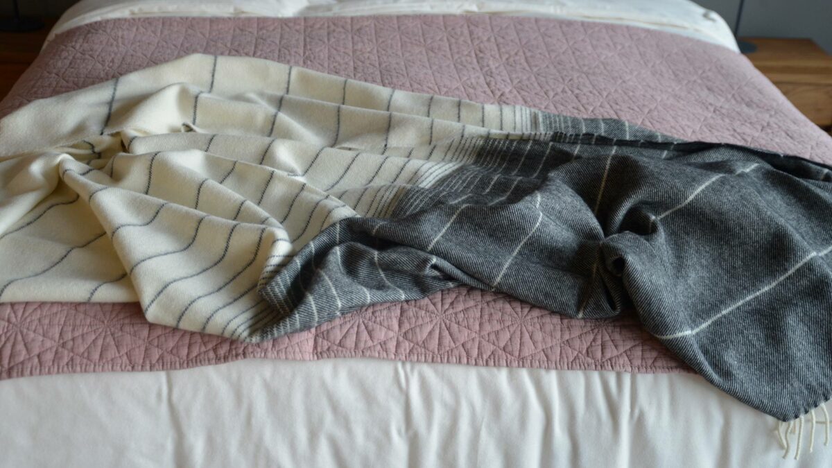 charcoal and ivory stripe alpaca and merino wool throw