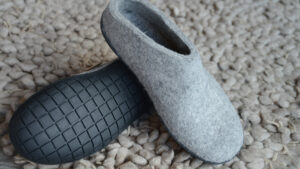 cosy wool felt slippers with sturdy rubber soles
