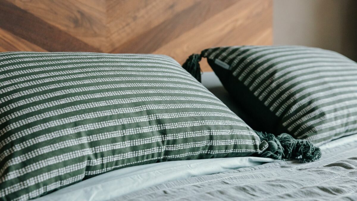 Striped, Tassel Cushions in Green or Taupe - Image 6