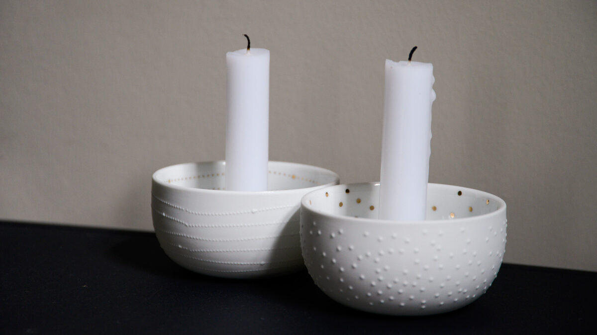 White & Gold Porcelain Bowl Candleholders - Image 9