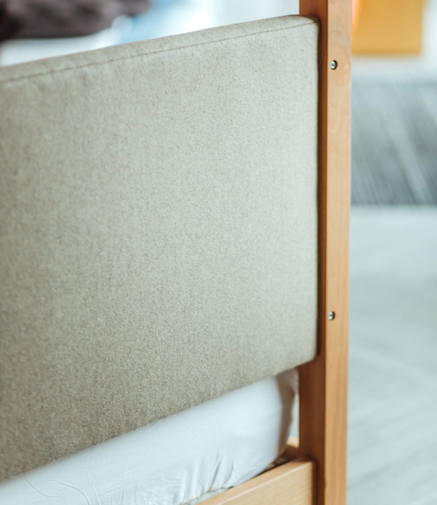 A photo to show the reverse of the Highland 4 poster bed upholstered headboard