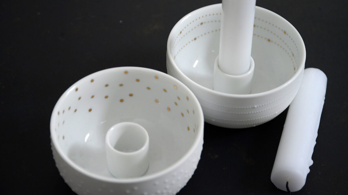 White & Gold Porcelain Bowl Candleholders - Image 6