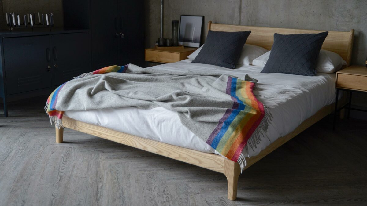 Grey Pure Wool Throw with Rainbow Edges - Image 3