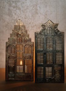 Metal house shaped candle holders