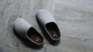 pale grey felted wool clog style slippers