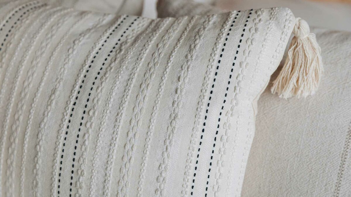 Malax Embroidered Cushion in Ivory & Black - Image 7