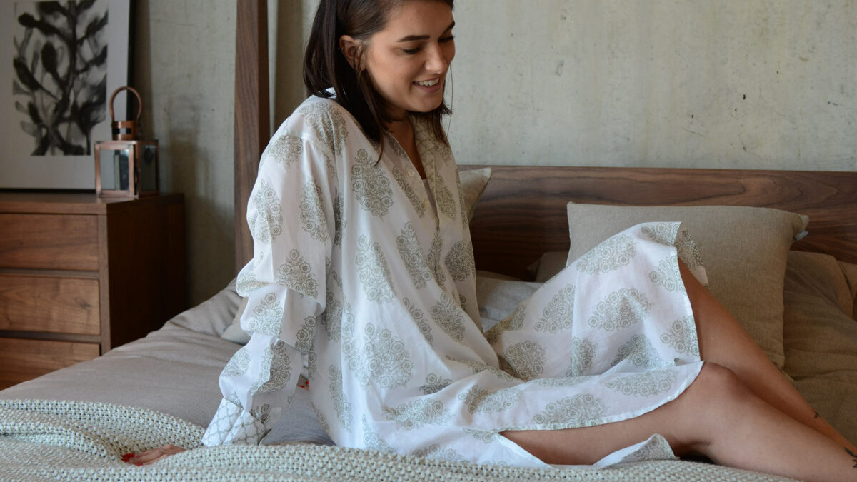 Cotton Nightshirt with Block Print Style Pattern - Image 4