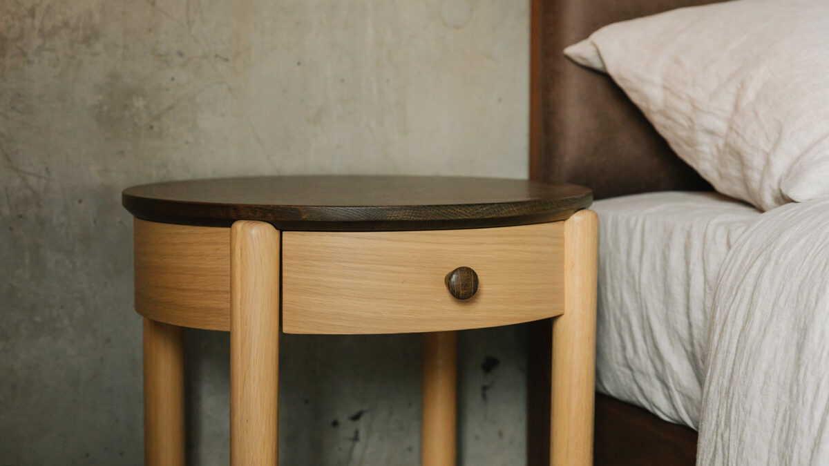 Two Tone Round Oak Nightstand - Image 3