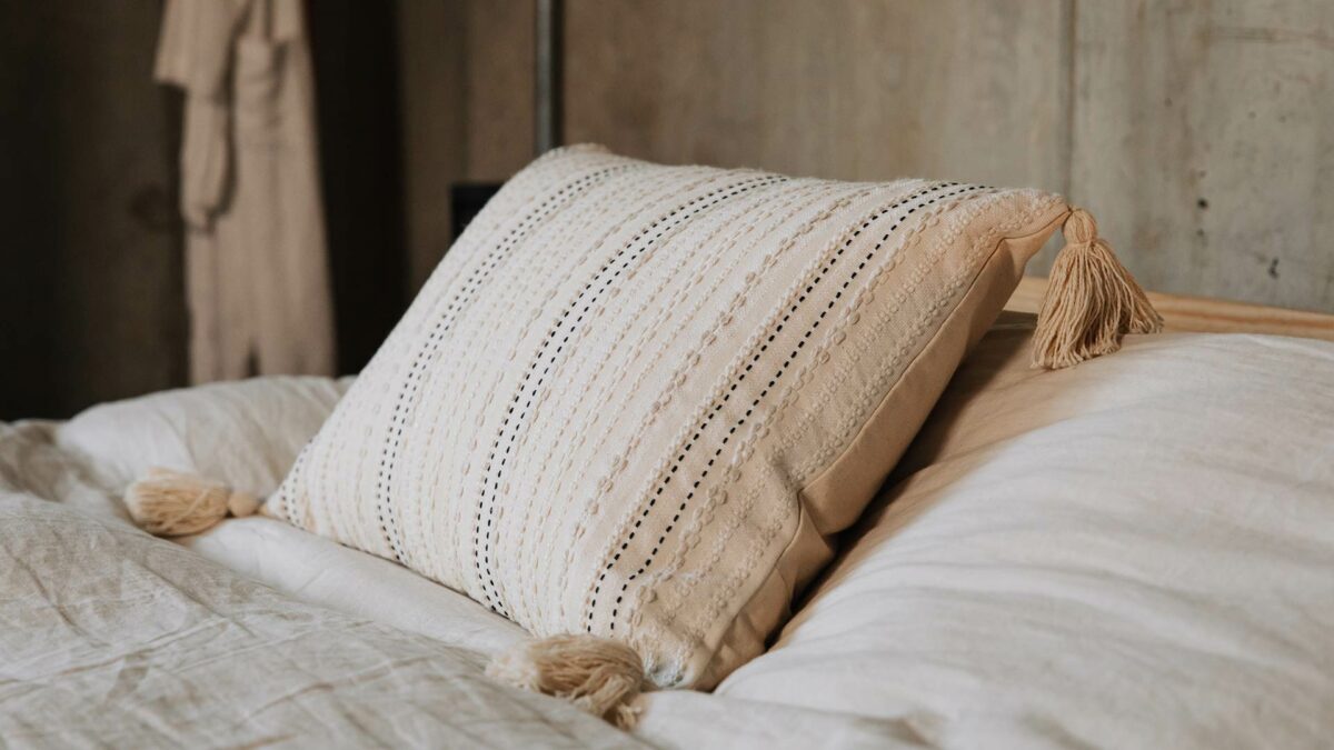 Malax Embroidered Cushion in Ivory & Black - Image 10