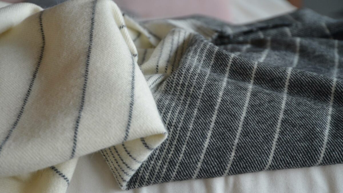 charcoal and ivory stripe alpaca and merino wool throw