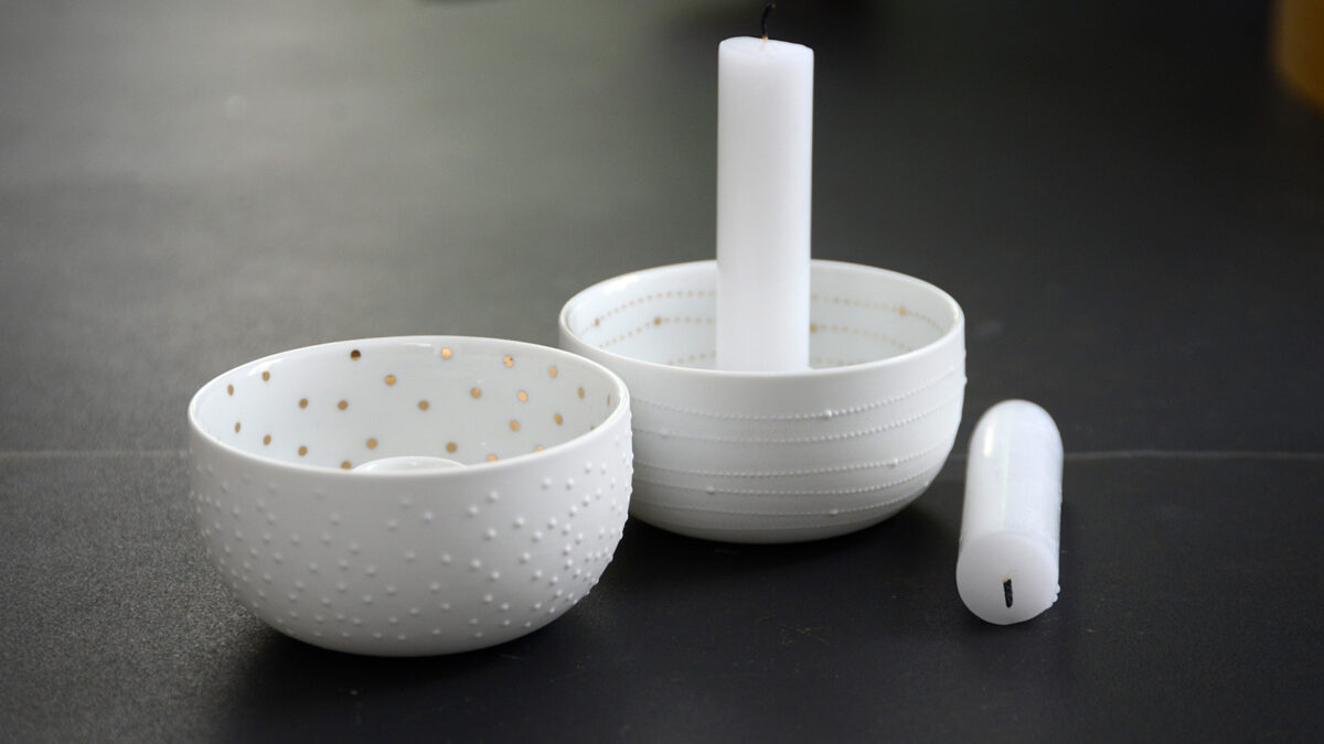 White & Gold Porcelain Bowl Candleholders