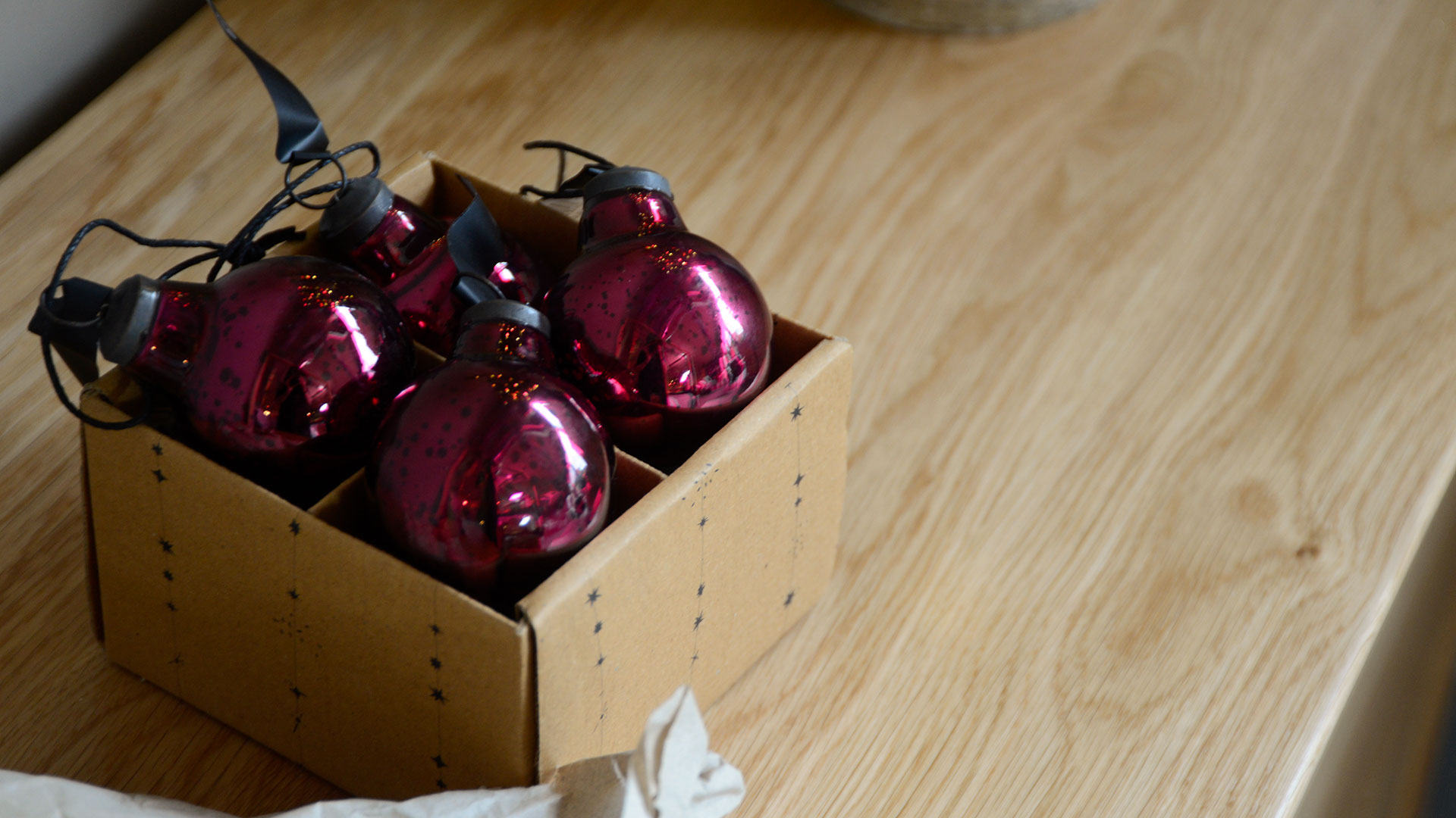 vintage look xmas baubles in deep pink