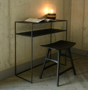 metal console table with shelf in dark slate grey