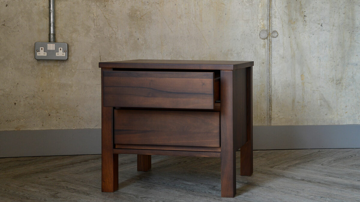 Black Lotus Shaker Collection - Walnut 2 Drawer Bedside Unit - Smoked Finish - Image 3