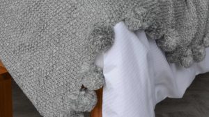 Grey Pom Pom Knitted Throw