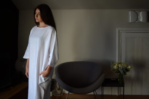 White linen slouch dress