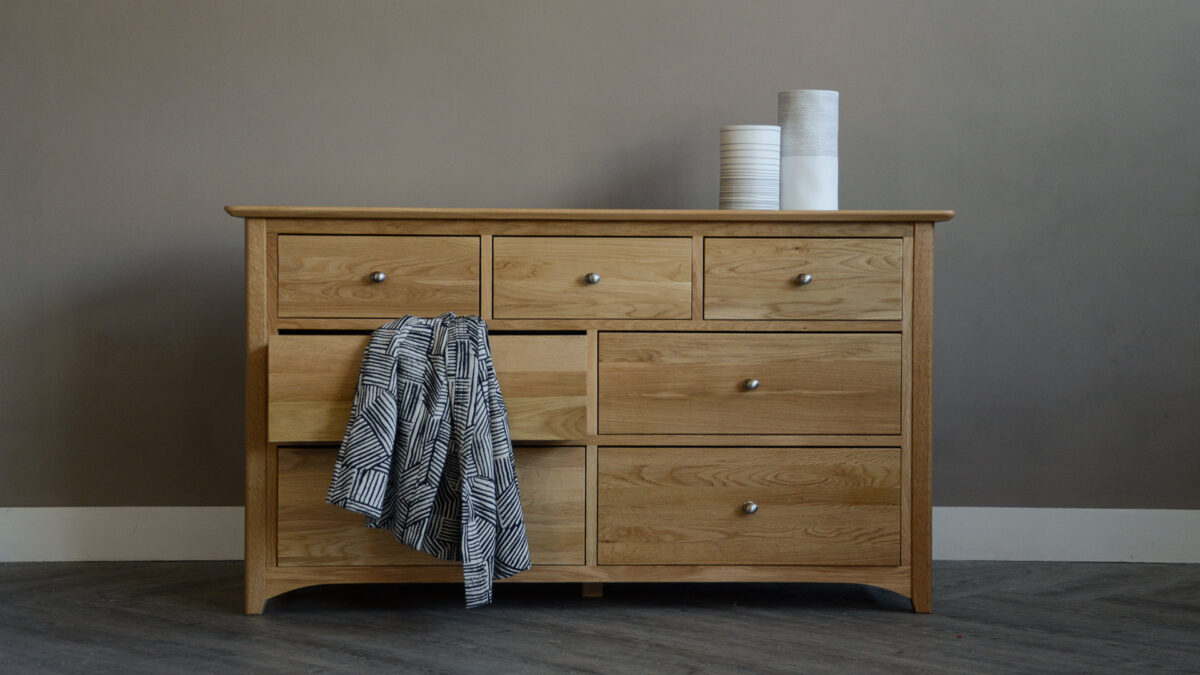 wide classic oak storage chest with 7 drawers